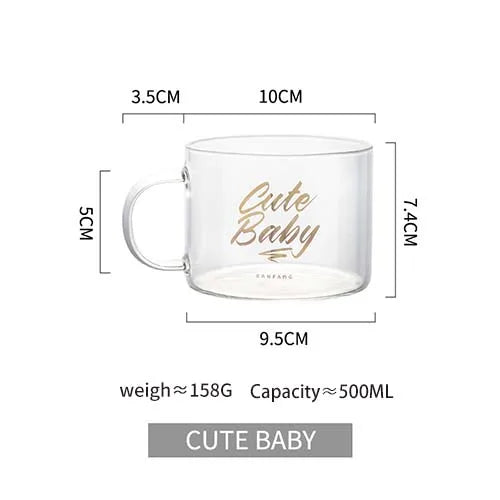 DecorBites™ Creative Alphabet Glass Juice Cup with Handle | Personalized Office Tea and Dessert Cup