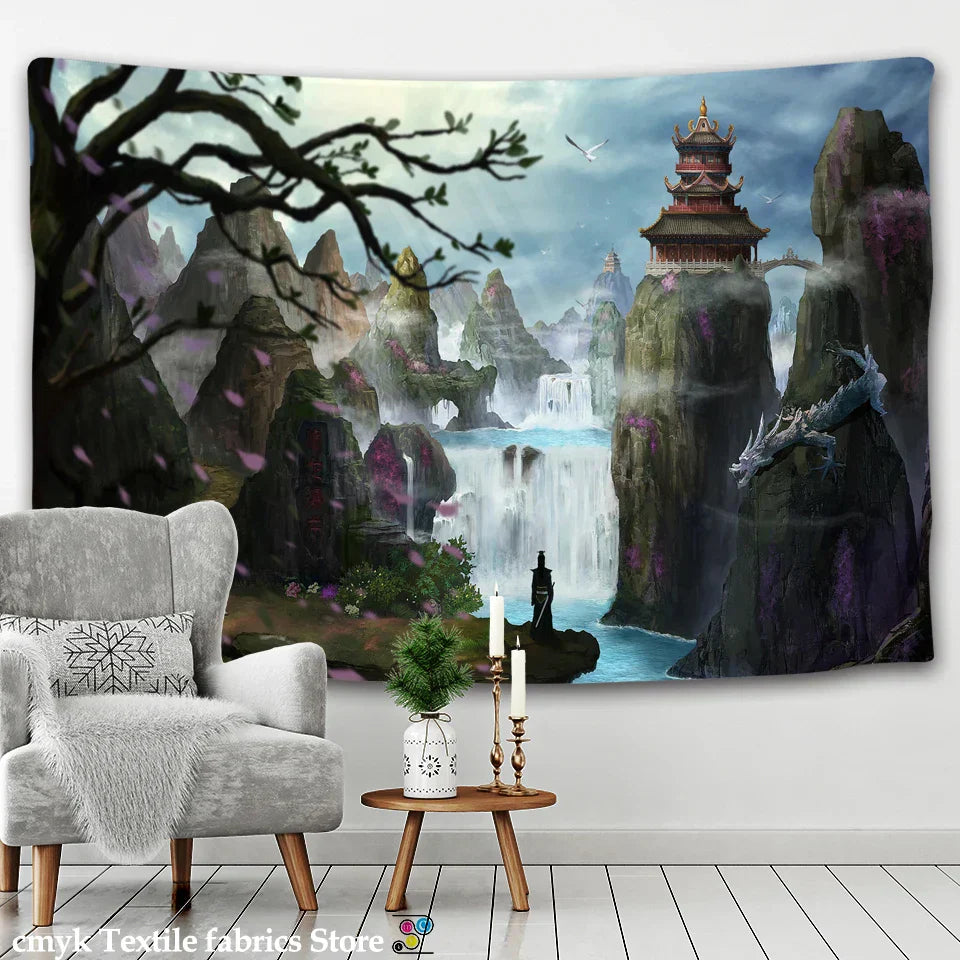 DecorBites™ Dreamy Castle Mushroom Tapestry Psychedelic Wall Hanging Hippie Kids Decor