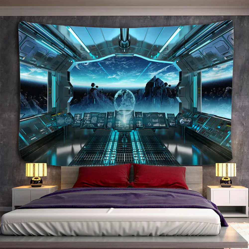 DecorBites™ نسيج جداري بتصميم كواكب ومخلوقات فضائية وطبق طائر للمنزل