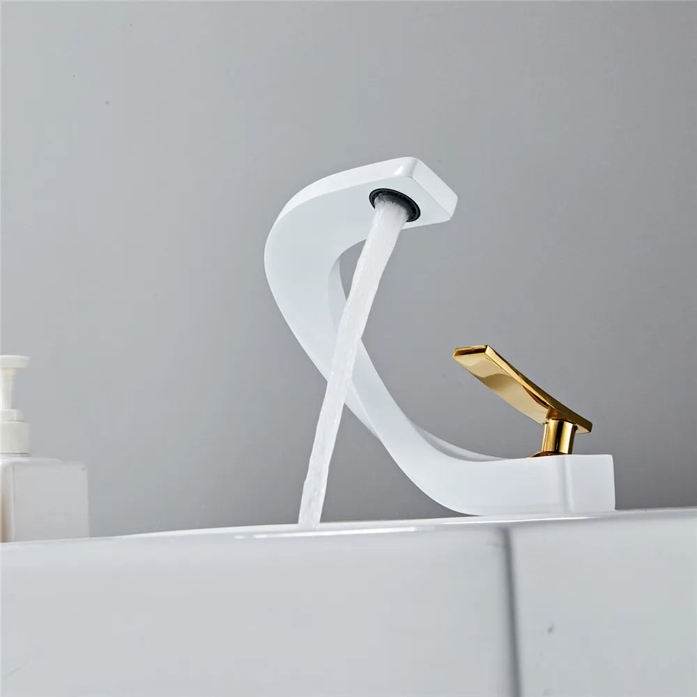 DecorBites™ Gold White Bathroom Basin Faucet Cold Hot Water Mixer Sink Tap