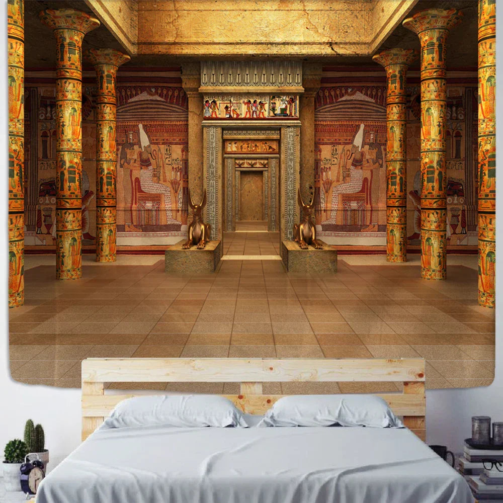 DecorBites™ نسيج معلق جداري بتصميم المباني المصرية للديكور البوهيمي لغرفة النوم