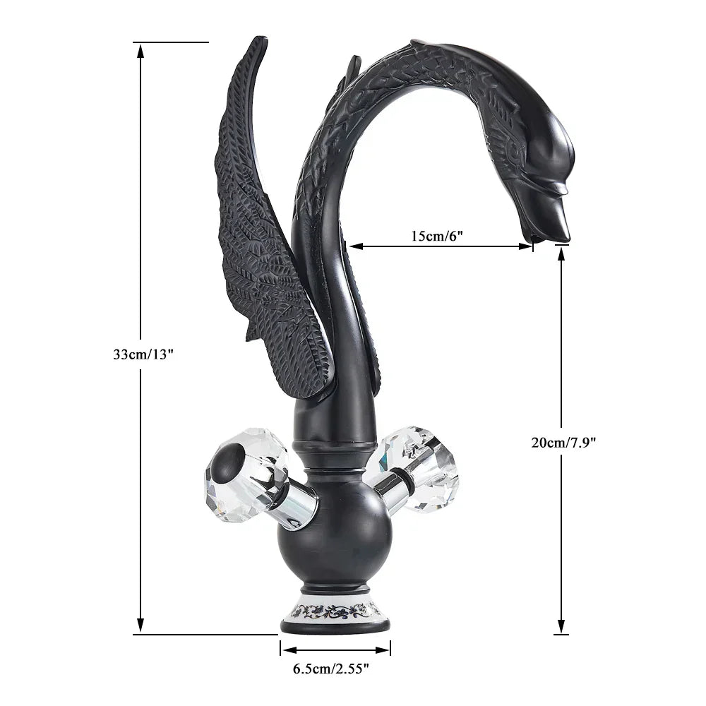 DecorBites™ Gold Brass Black Swan حوض حمام صنبور خلاط فردي فاخر مثبت على السطح
