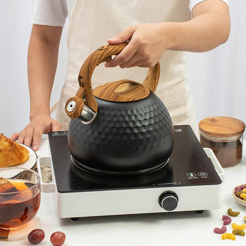 DecorBites™ 3L Stainless Steel Whistle Boiling Kettle | Hammer Pattern Sound Kettle for Gas and Induction Cookers