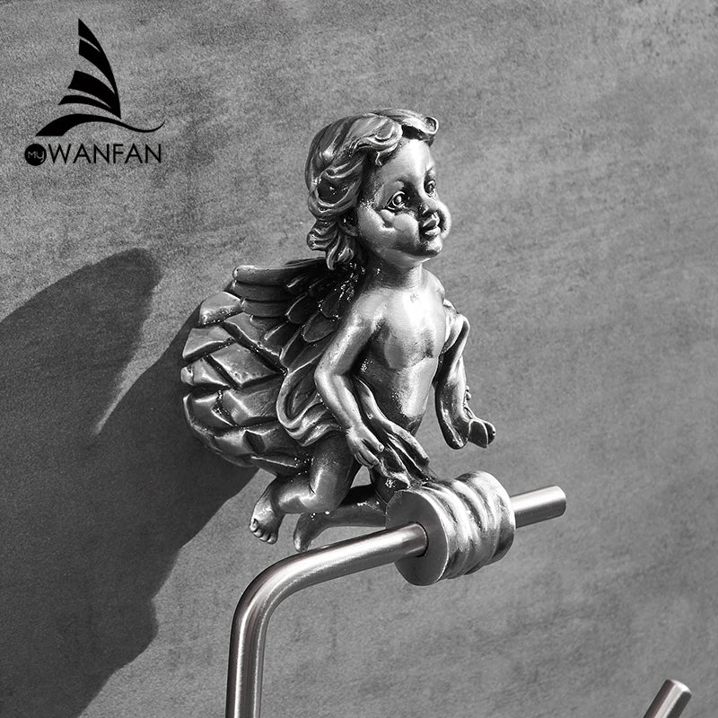 حامل منشفة حلقي بتصميم ملاك من النحاس الذهبي من DecorBites™ للحمام - MB-0786B