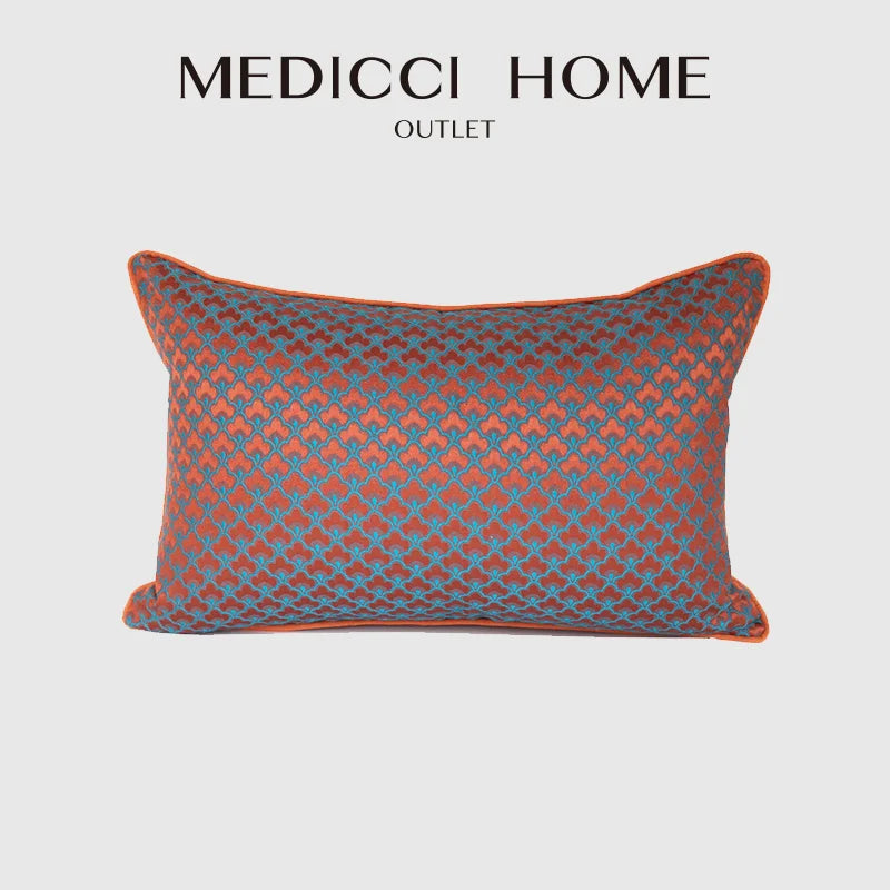 DecorBites™ Geometric Blue & Red Jacquard Waist Pillow Case for Modern Luxury Décor