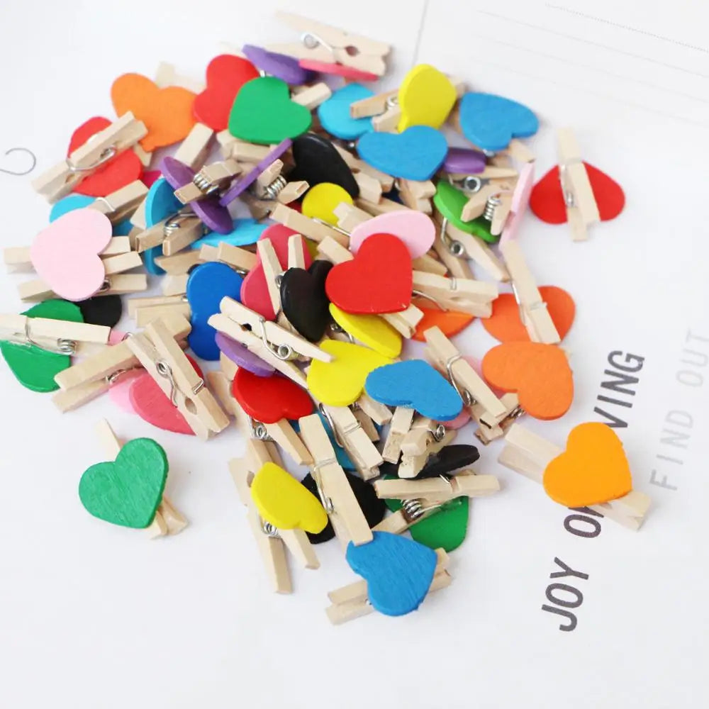 DecorBites™ 50-Pack Romantic Heart Shape Wood Clips for Home Décor and Parties