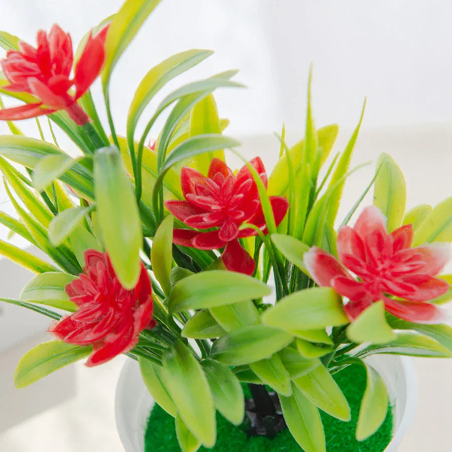DecorBites™ Artificial Flowers Bonsai Vase Mini Potted Home Decor Wedding DIY Flowerpot
