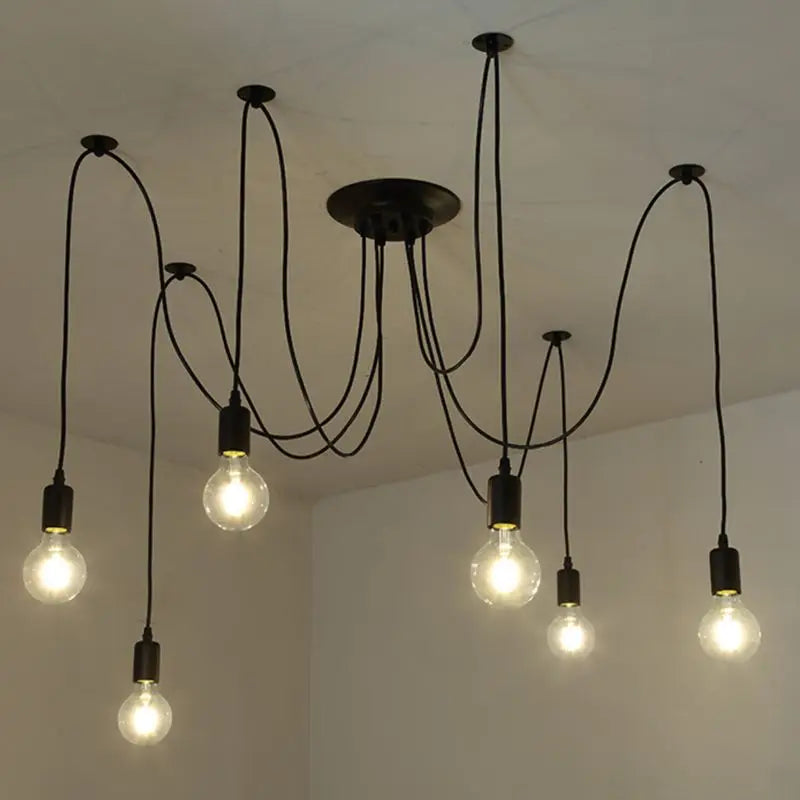 Vintage Black Spider Pendant Chandelier in Iron