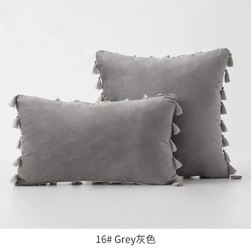 DecorBites™ Fringed Tassel Velvet Pillowcase 50x50cm/30x50cm in Popular Light Colors