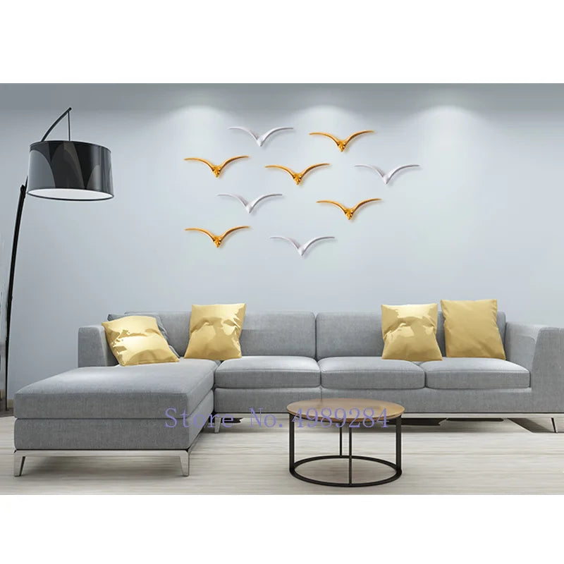 ديكور جداري على شكل طيور من السيراميك من DecorBites™ - طائر النورس الذهبي، أوزة برية، ديكور منزلي عصري