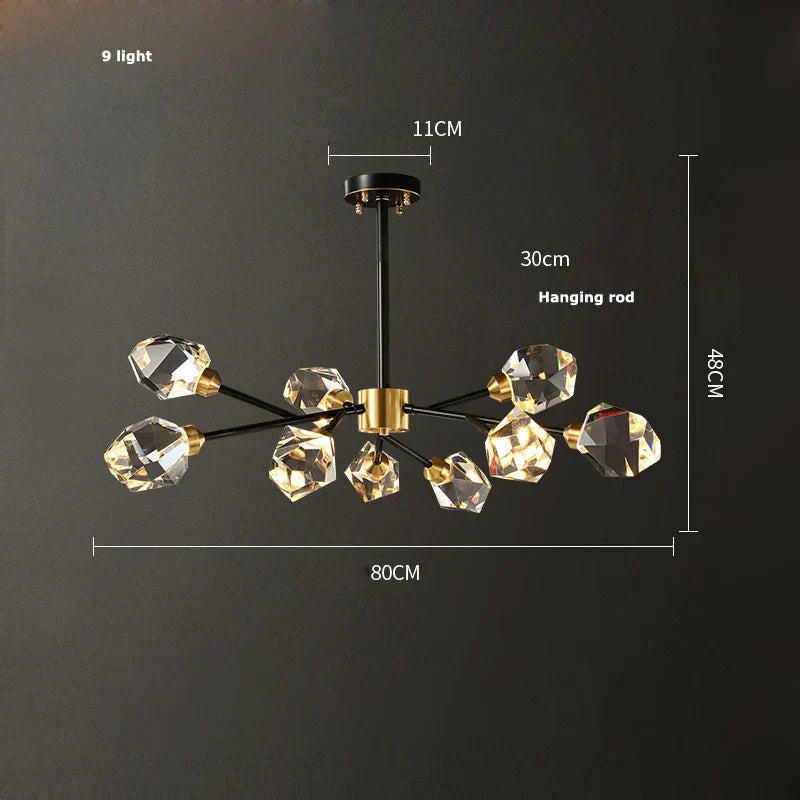 DecorBites™ Black Crystal Copper LED Chandelier for Dining Room - Art Deco Hanging Lamp