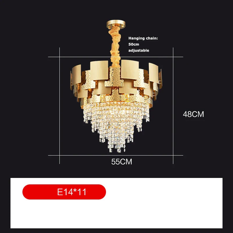 DecorBites™ ثريا متدلية ذهبية كريستالية من الفولاذ المقاوم للصدأ لردهة أنيقة