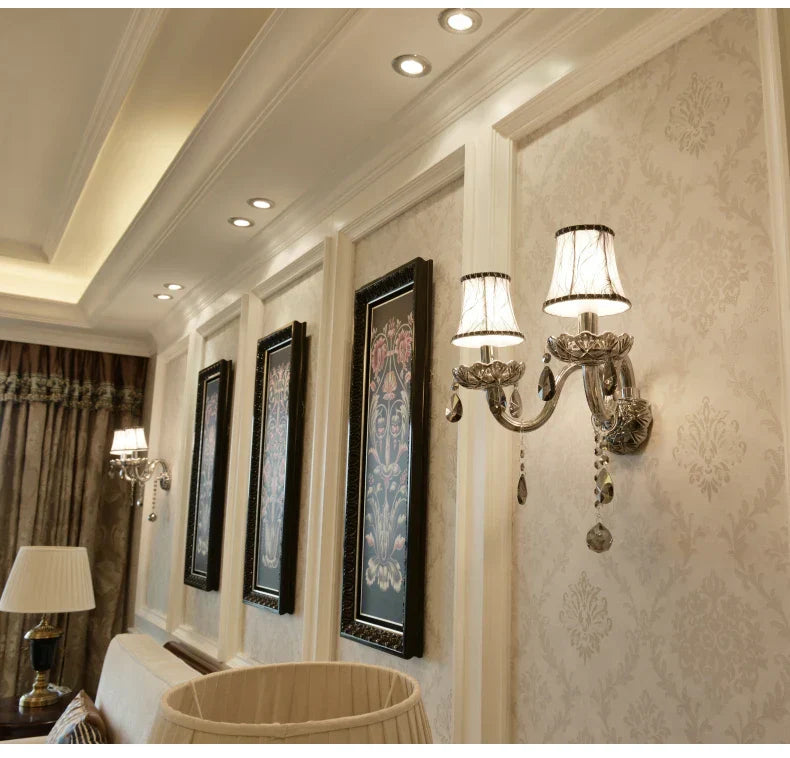 DecorBites™ Crystal Wall Lamp: Smoke Grey Shade, European Style, Double Heads
