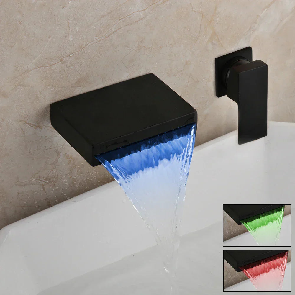 DecorBites™ LED Waterfall Bathtub Faucet in Chrome & Black - Wall Mounted Single Handle