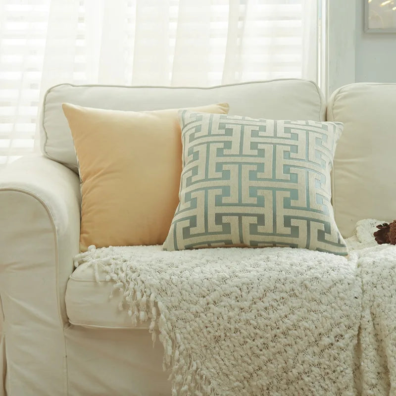 DecorBites™ Geometric Chenille Lumbar Pillowcase - Modern Red Gold Jacquard Decor Cover
