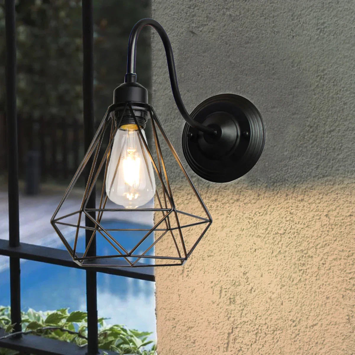 DecorBites™ Black Cage Guard Wall Sconce LED Lamp Indoor Retro Lighting Fixture