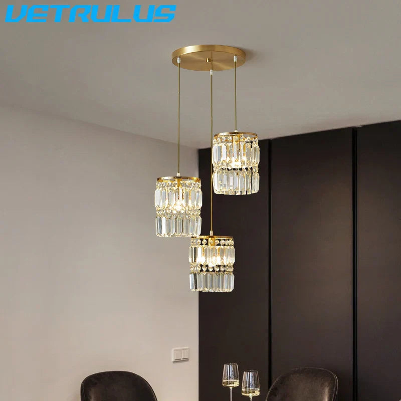 ثريا LED نحاسية كريستالية من DecorBites™ مصباح سقف فاخر حديث