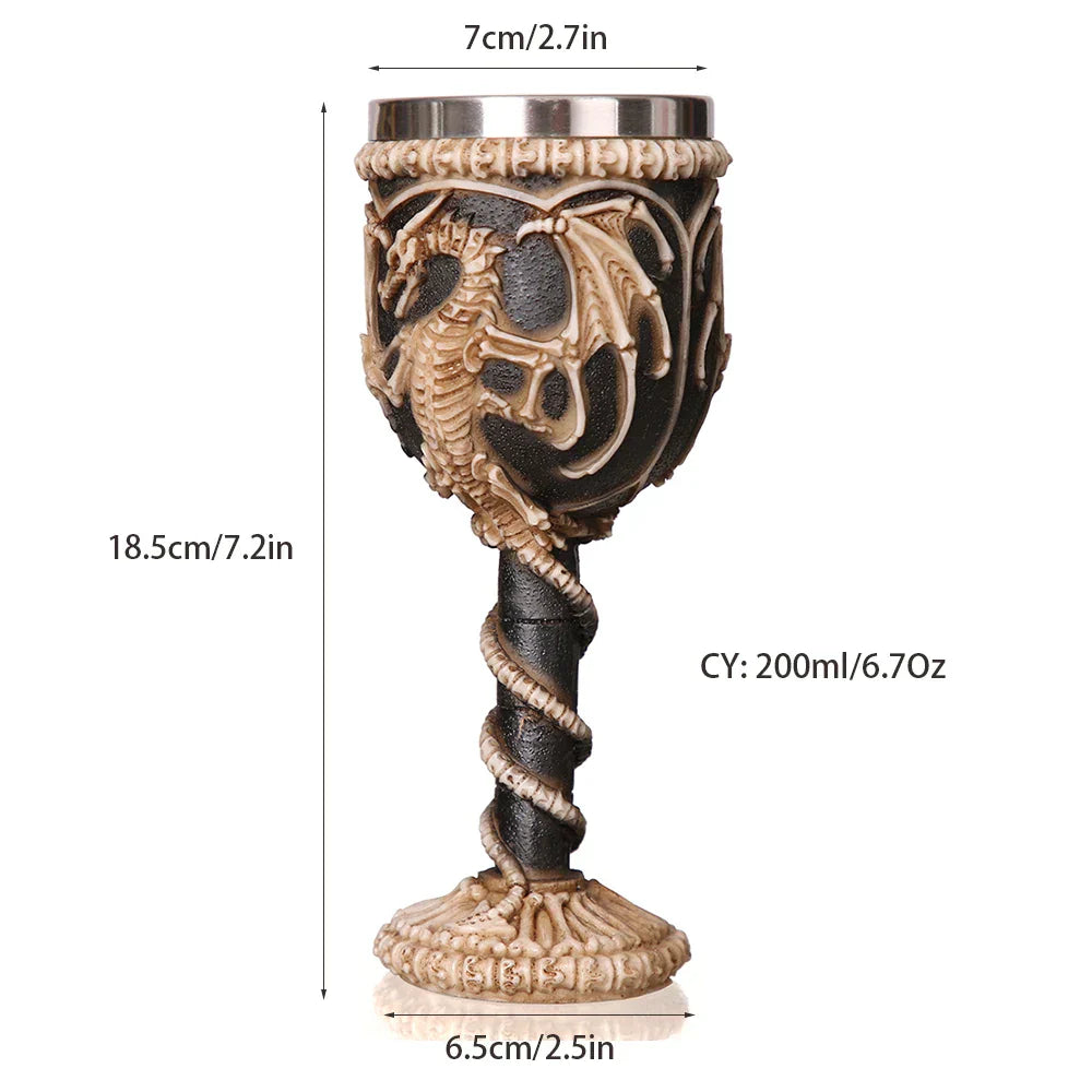 DecorBites™ Dragon Skull Goblet: Gothic Resin Stainless Steel Wine Glass for Cocktail Bar Party