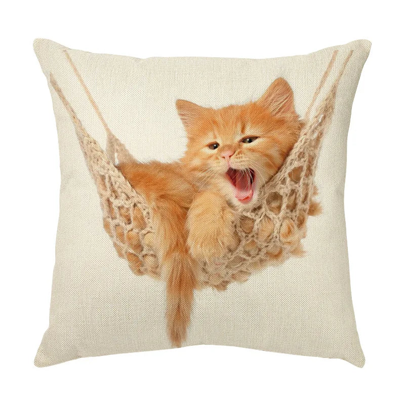 DecorBites™ غطاء وسادة مزخرف بتصميم وجه قطة لطيفة من الكتان الناعم لأريكة المنزل