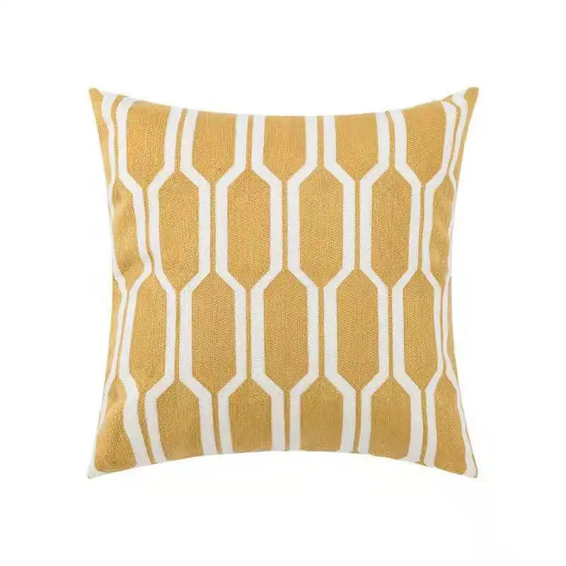DecorBites™ غطاء وسادة بتطريز هندسي بنقشة زهور الأقحوان أصفر أزرق 45x45 سم ناعم ومريح