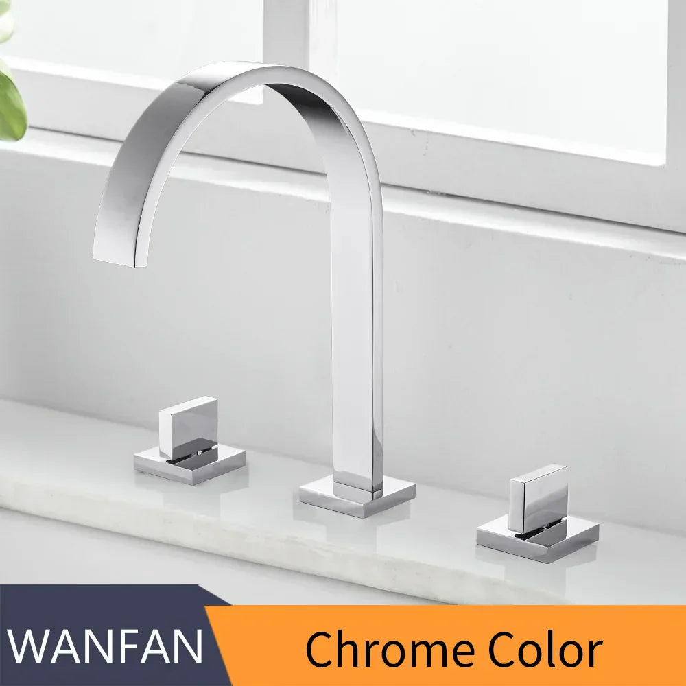 DecorBites™ Black Brass Deck Mounted Bathroom Sink Faucet Double Handle Hot/Cold Tap