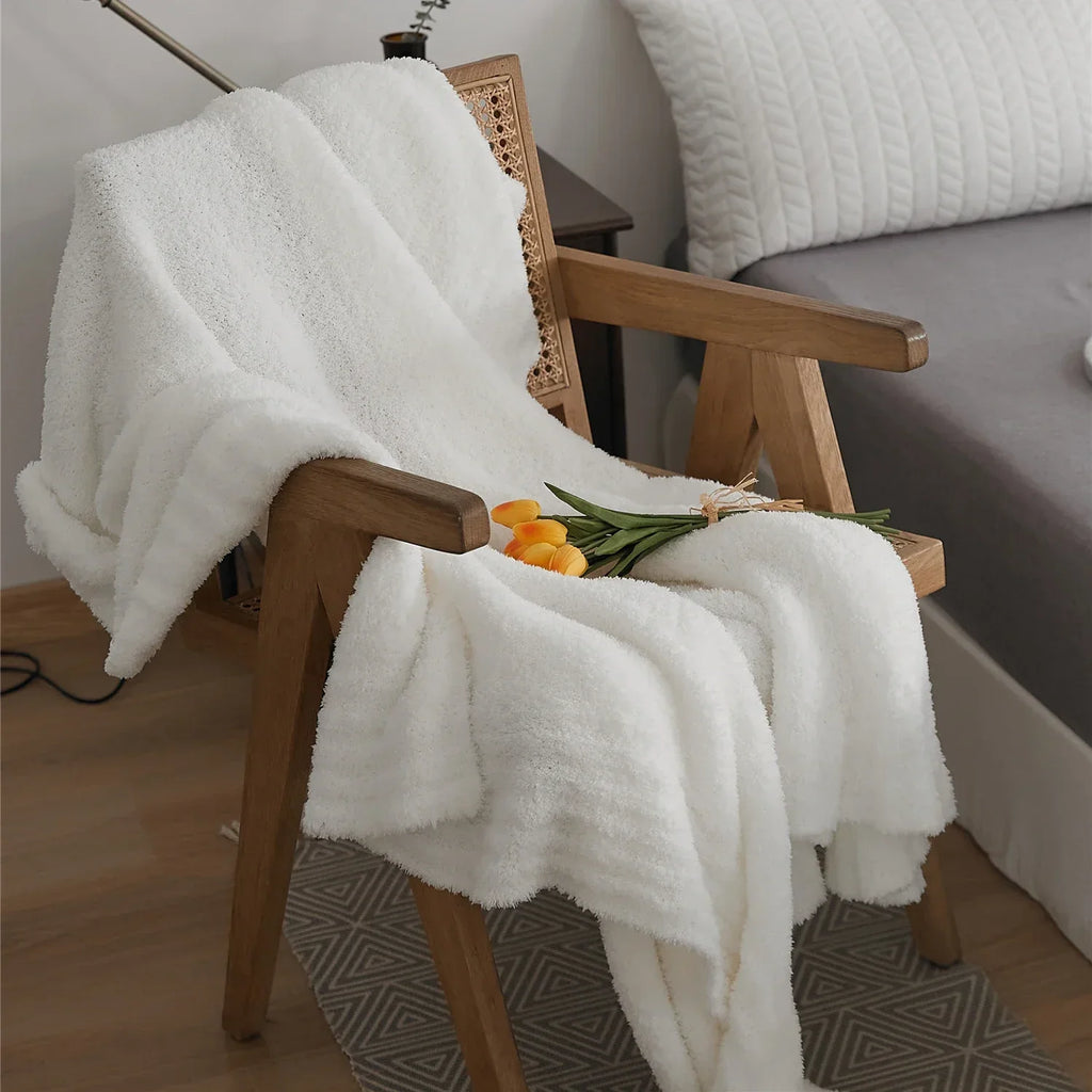 DecorBites™ Fuzzy Downy Knitted Throw Blanket - Soft & Cozy Microfiber Quilt for Sofa, Bed, and Air Conditioning Room