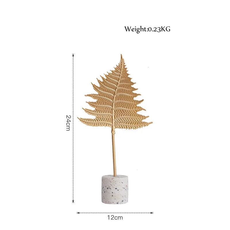زينة DecorBites™ على شكل أوراق ذهبية على قاعدة رخامية - حرف يدوية معدنية إبداعية لديكور المنزل