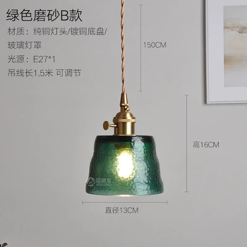 مصباح قلادة LED زجاجي أخضر من DecorBites™ - مصباح معلق نحاسي بتصميم نورديك ياباني