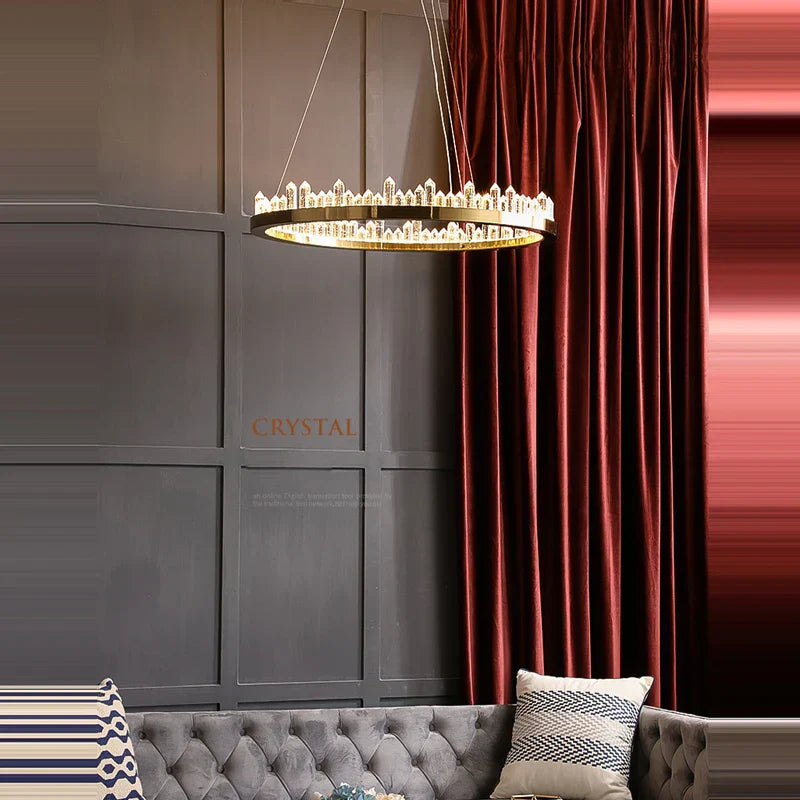 ثريا DecorBites™ الذهبية الكريستالية بإضاءة LED لغرفة الطعام العصرية