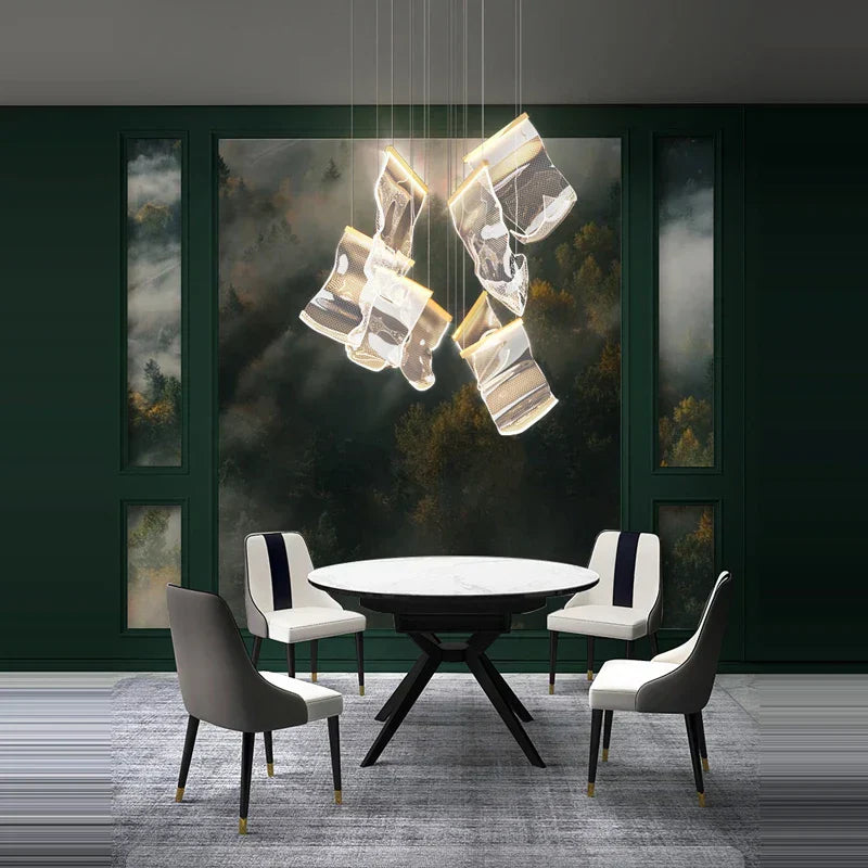 DecorBites™ Golden Love Paper Chandelier: Postmodern LED Designer Lighting for Foyer