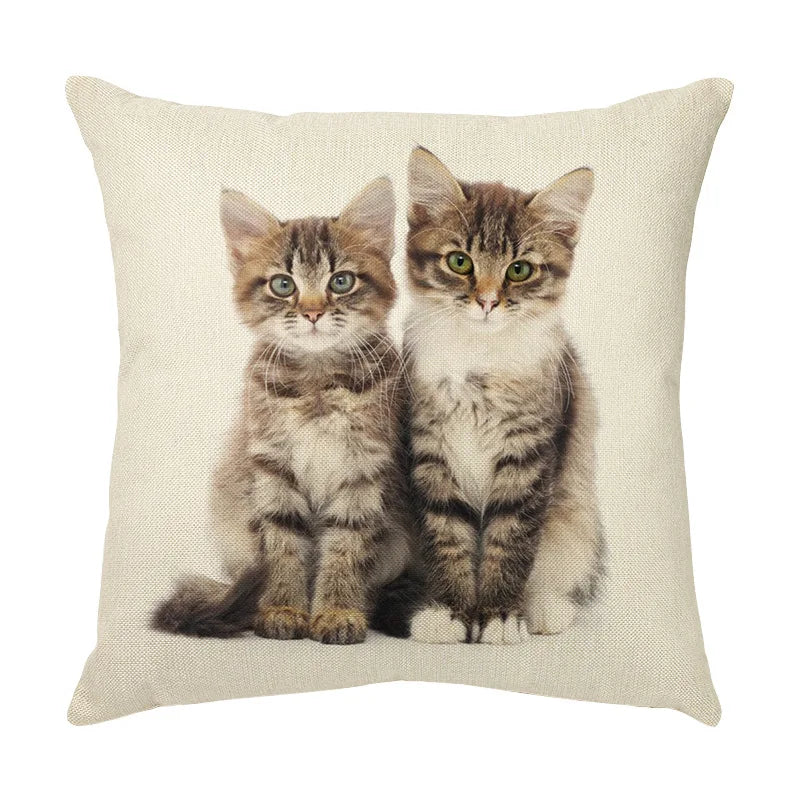 DecorBites™ غطاء وسادة مزخرف بتصميم وجه قطة لطيفة من الكتان الناعم لأريكة المنزل