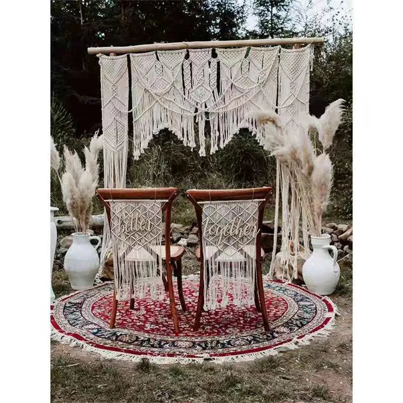 DecorBites™ Cotton Macrame Wedding Backdrop Curtain with Tassel | Boho Wall Tapestry