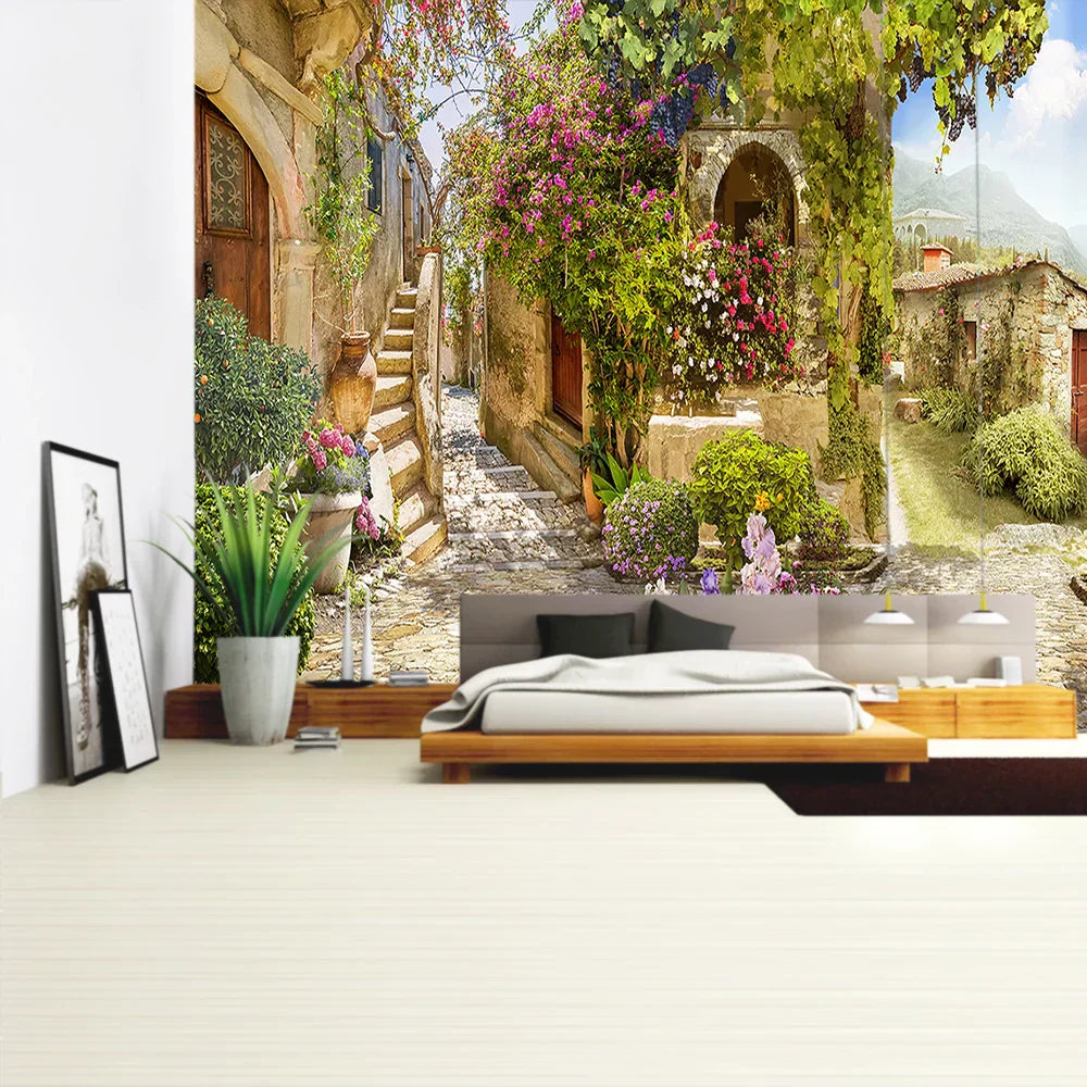 DecorBites™ Green Plant Landscape Tapestry | Boho Wall Hanging for City Castle Hill