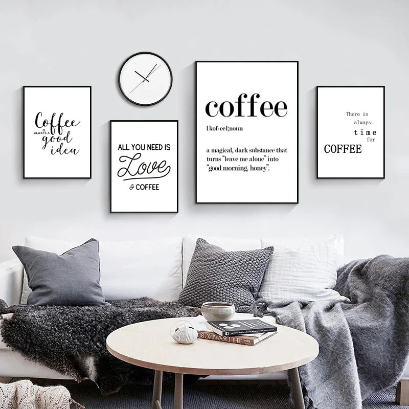 DecorBites™ "Awakened Aromas" Canvas Print - Nordic Black & White Coffee Quotes