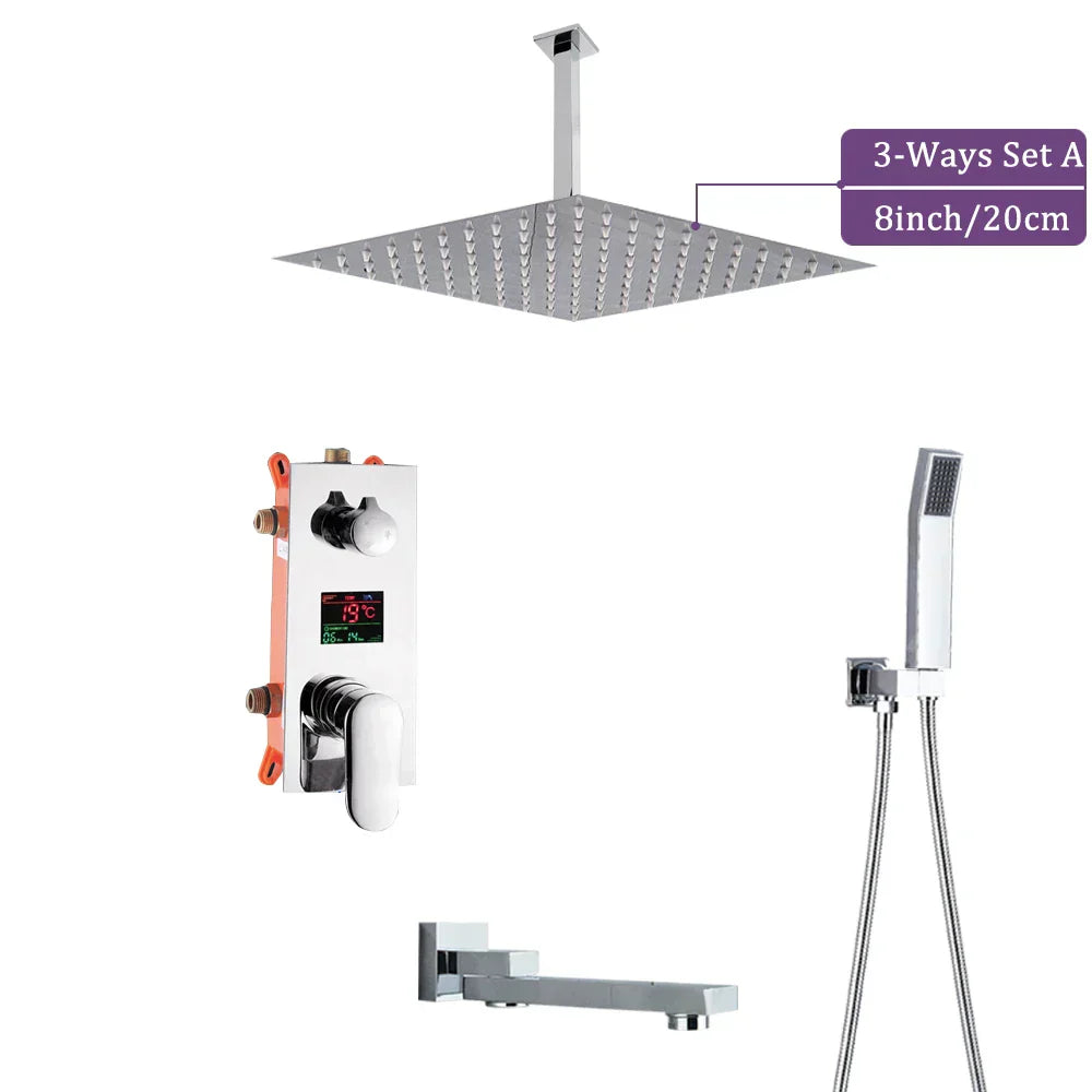 DecorBites™ 16" Big Rainfall Shower Faucet with Digital Display and Single Lever Temperature Control