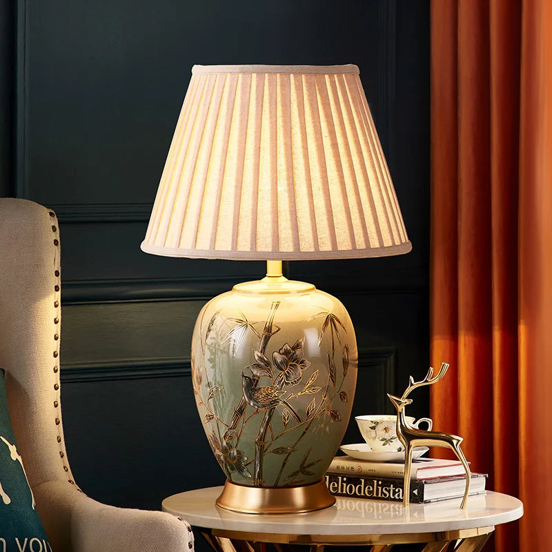 DecorBites™ American Style Ceramic Table Lamp Bedroom Living Room Study Tea Table Lamp