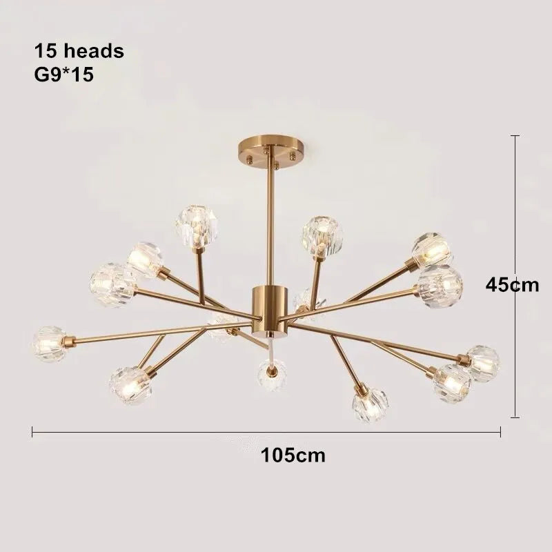 DecorBites™ Crystal LED Chandelier: Modern Nordic Design Copper Ceiling Light Fixture