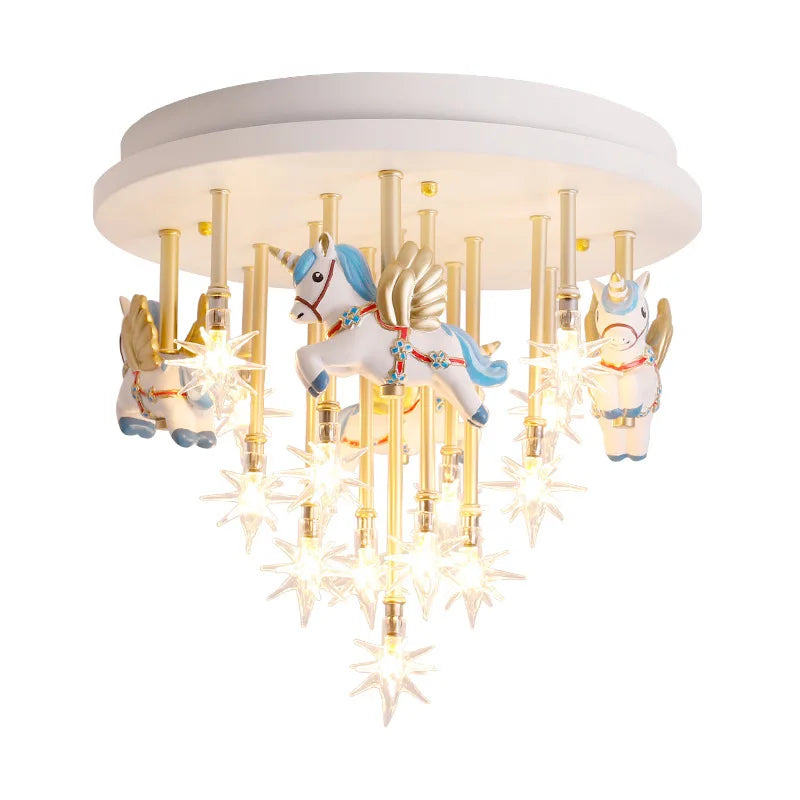 مصباح سقف بتصميم حصان ورقي من ريزن للأطفال من DecorBites™ - مصباح غرفة نوم LED أزرق وردي