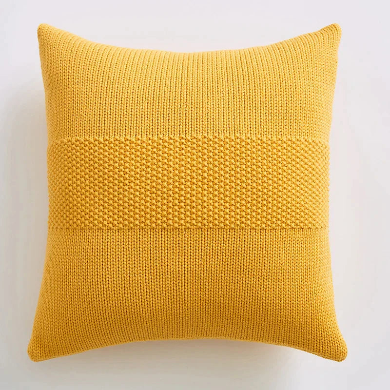 DecorBites™ Knit Cushion Cover 45x45cm Solid Cotton Pillow Pink Ivory Grey Cream