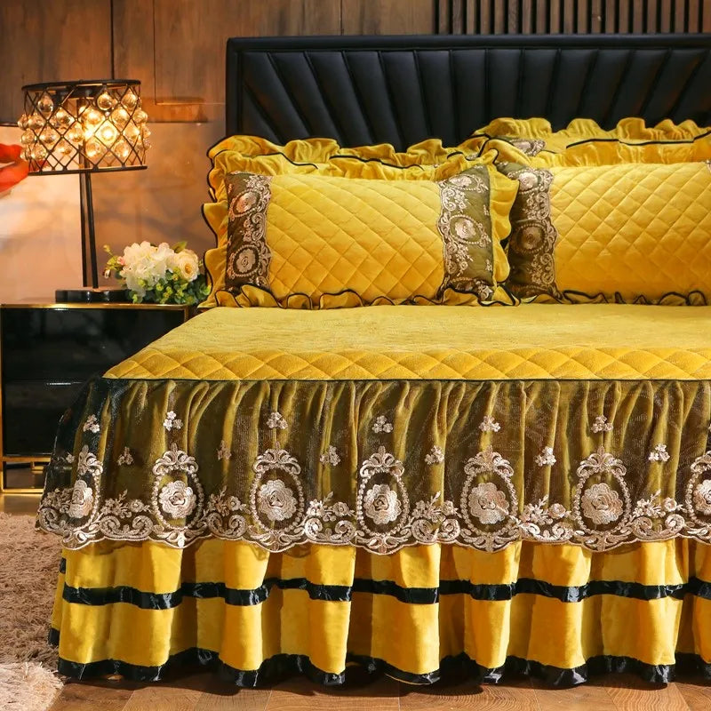 DecorBites™ Crystal Velvet Bedspread Set with Super Soft Quilting & Lace Bedskirt