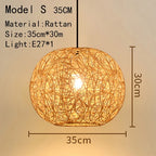 Handwoven Rattan Bamboo Pendant Light in Black