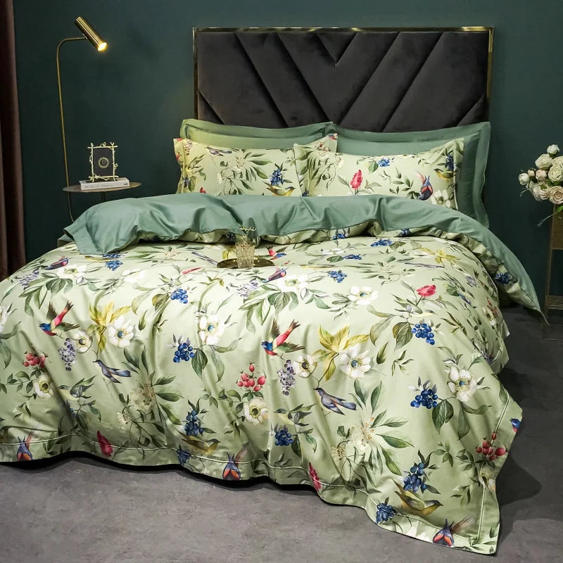 DecorBites™ 1400TC Egyptian Cotton Bird Floral Bedding Set - Luxury 4Pcs