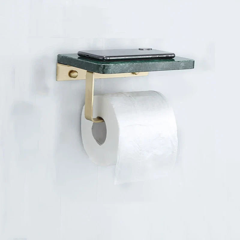 DecorBites™ Brass Marble Toilet Paper Holder Nordic Brushed Gold Bathroom Tissue Shelf