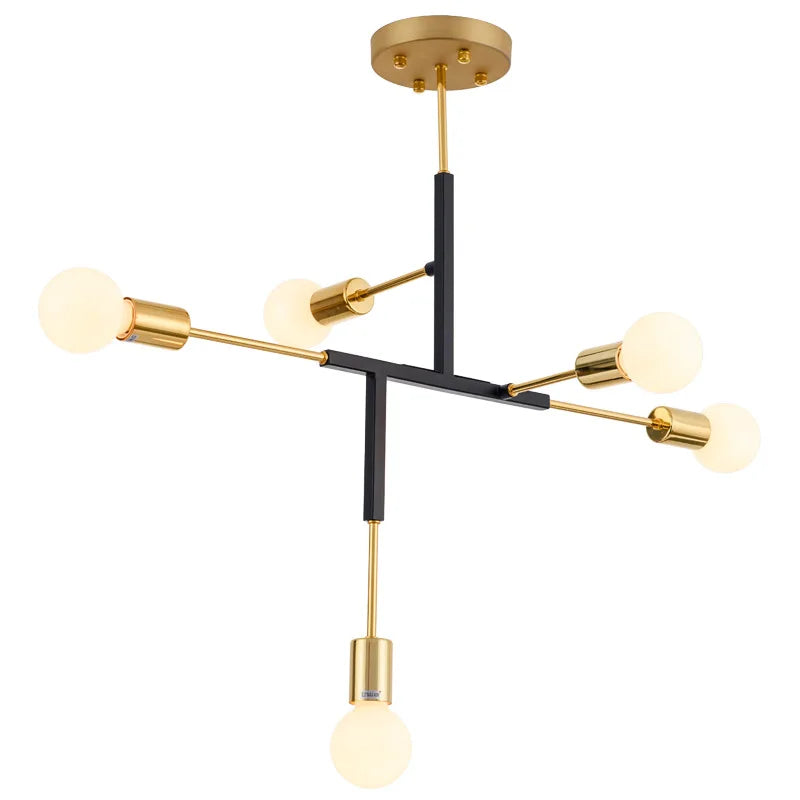 DecorBites™ Cross Style 5-Head Pendant Light in Gold and Black Finish for Modern Home Decor
