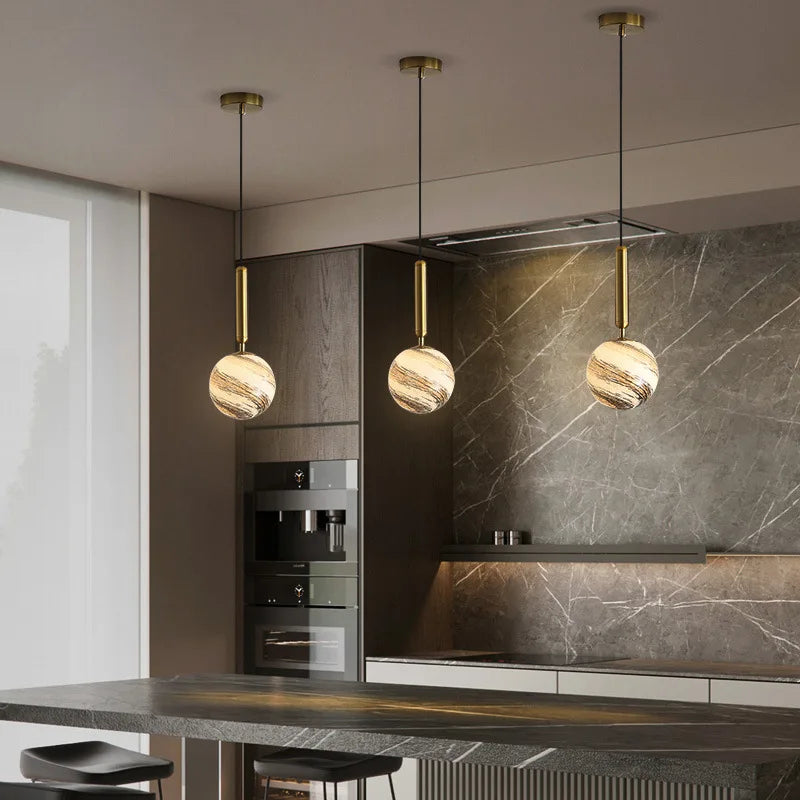 DecorBites™ Glass Planet Pendant Light: Modern LED Nordic Hanging Lamp for Living Bedroom Susp...