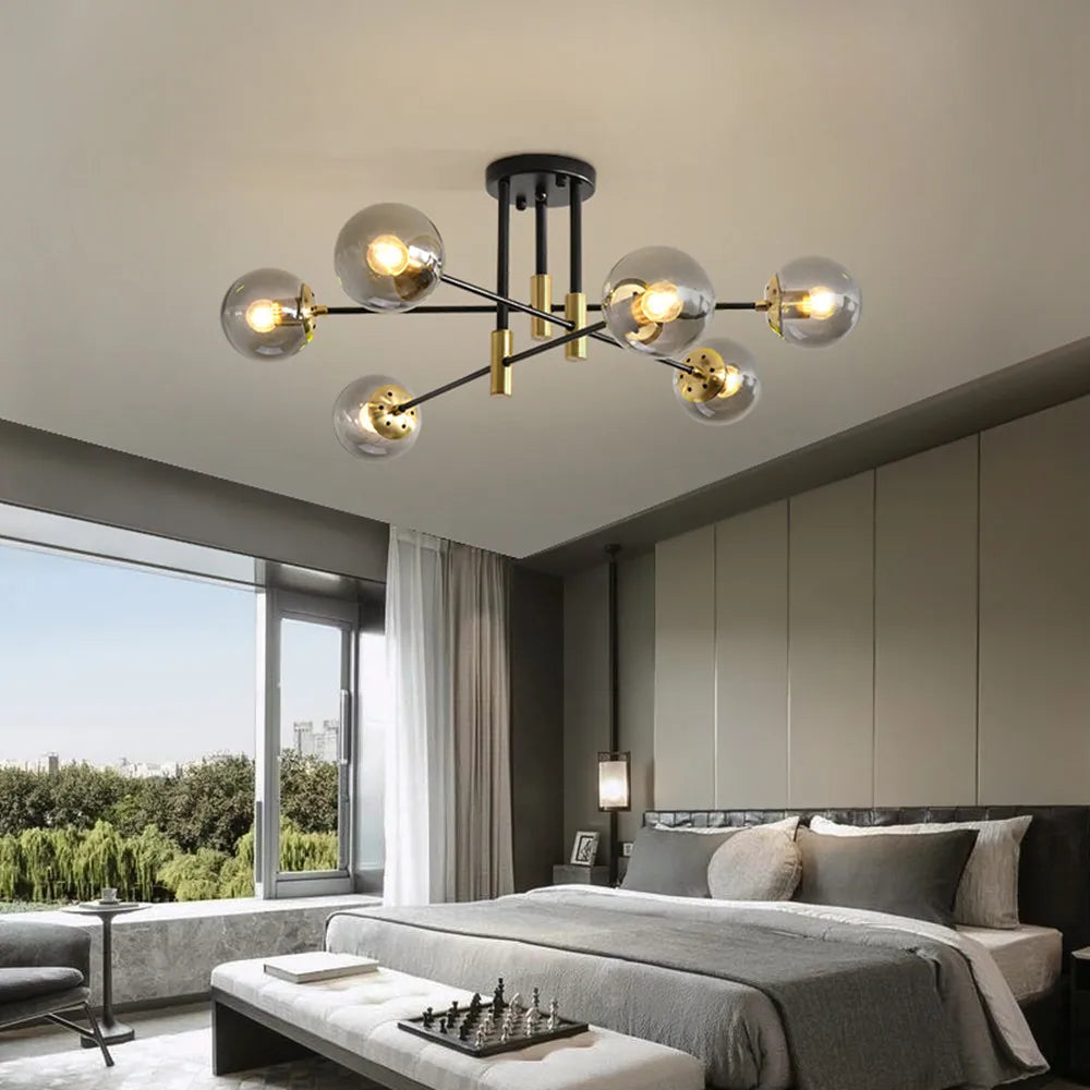 ثريا كروية دائرية LED من DecorBites™ باللونين الأسود والذهبي - إضاءة أنيقة للمنزل