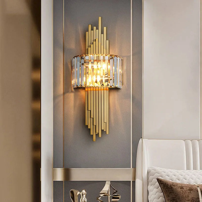 DecorBites™ Crystal Gold Wall Lamp | Modern Minimalist LED Indoor Lighting for Living Room & Bedroom