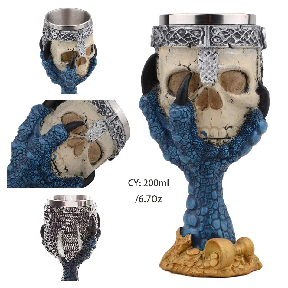 DecorBites™ Dragon Skull Goblet: Gothic Resin Stainless Steel Wine Glass for Cocktail Bar Party