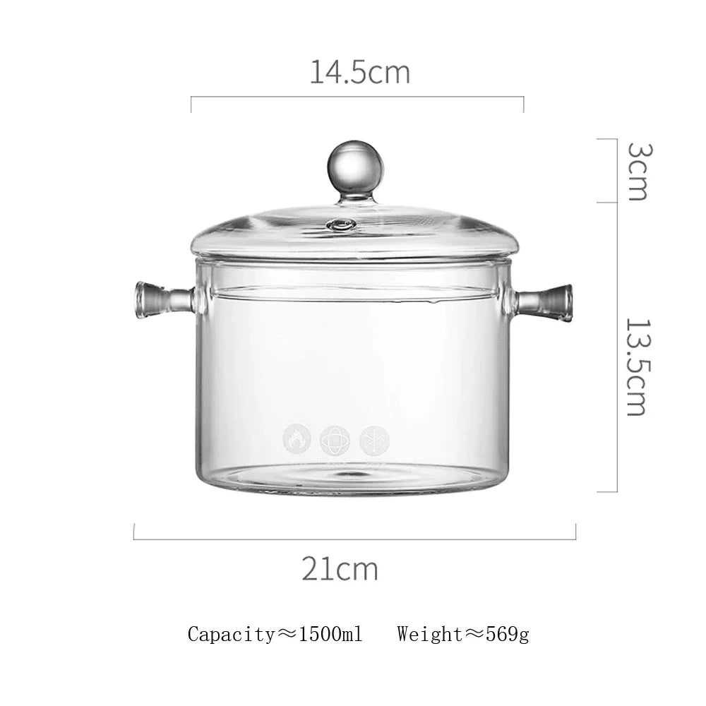 DecorBites™ Glass Cooking Pot - Heat-Resistant Stove Pot for Boiling Water, Cooking Noodles, and Making Soup