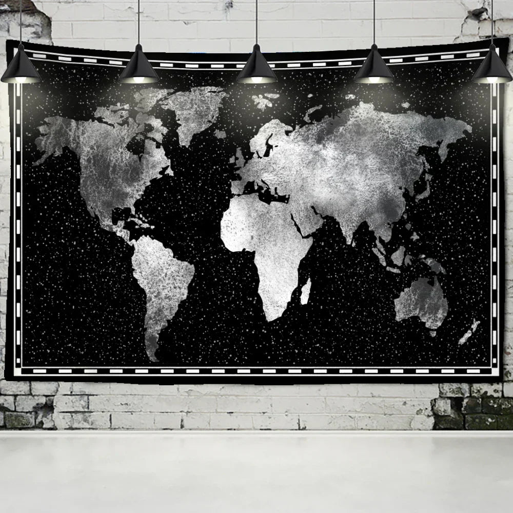 DecorBites™ Geometric World Map Tapestry Wall Hanging: 3D Print Decor Yoga Mat Sleeping Pad